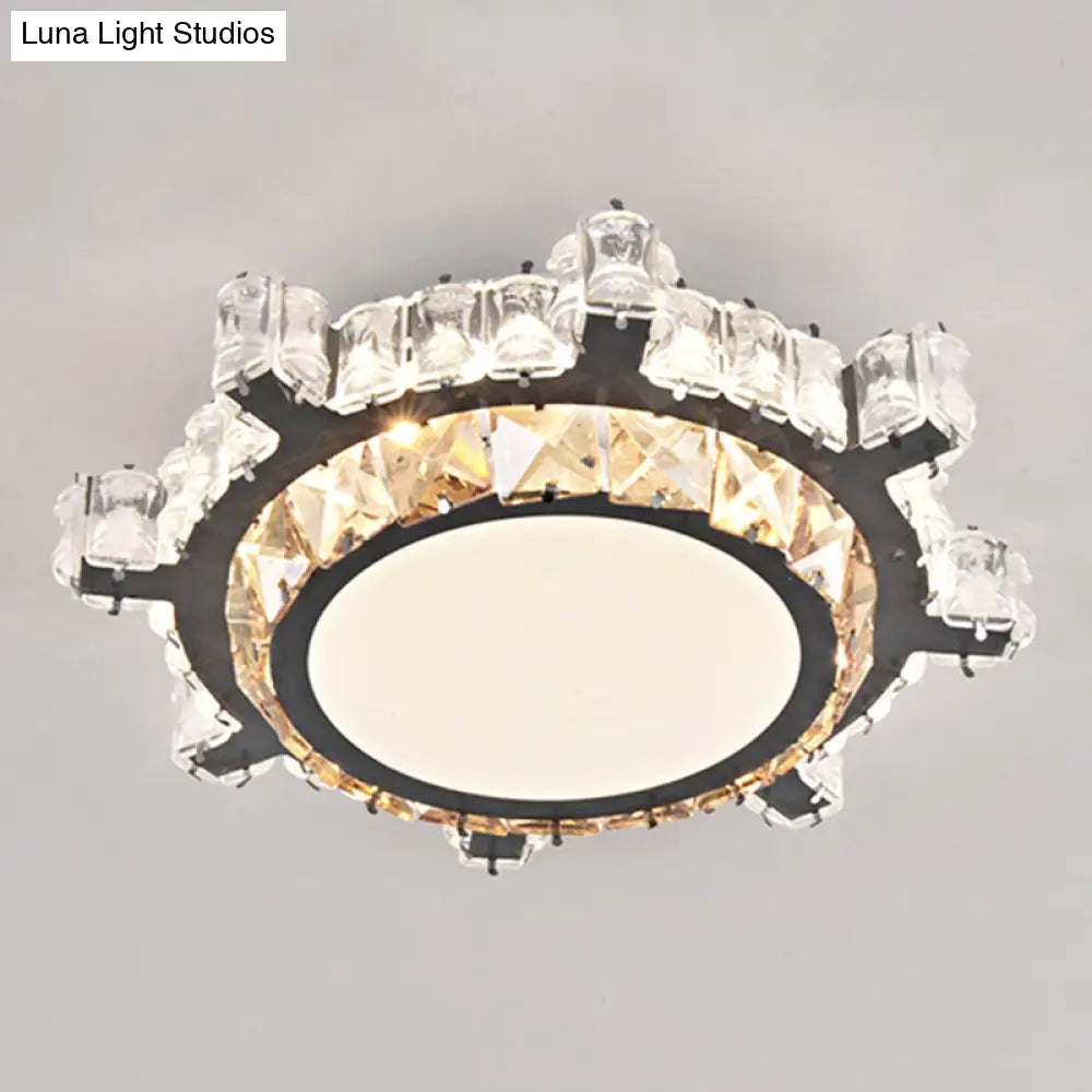 Modern Crystal Led Flush Mount Ceiling Light In Stainless-Steel For Corridors / Third Gear D