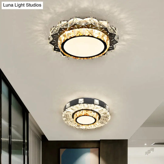 Modern Crystal Led Flush Mount Ceiling Light In Stainless-Steel For Corridors