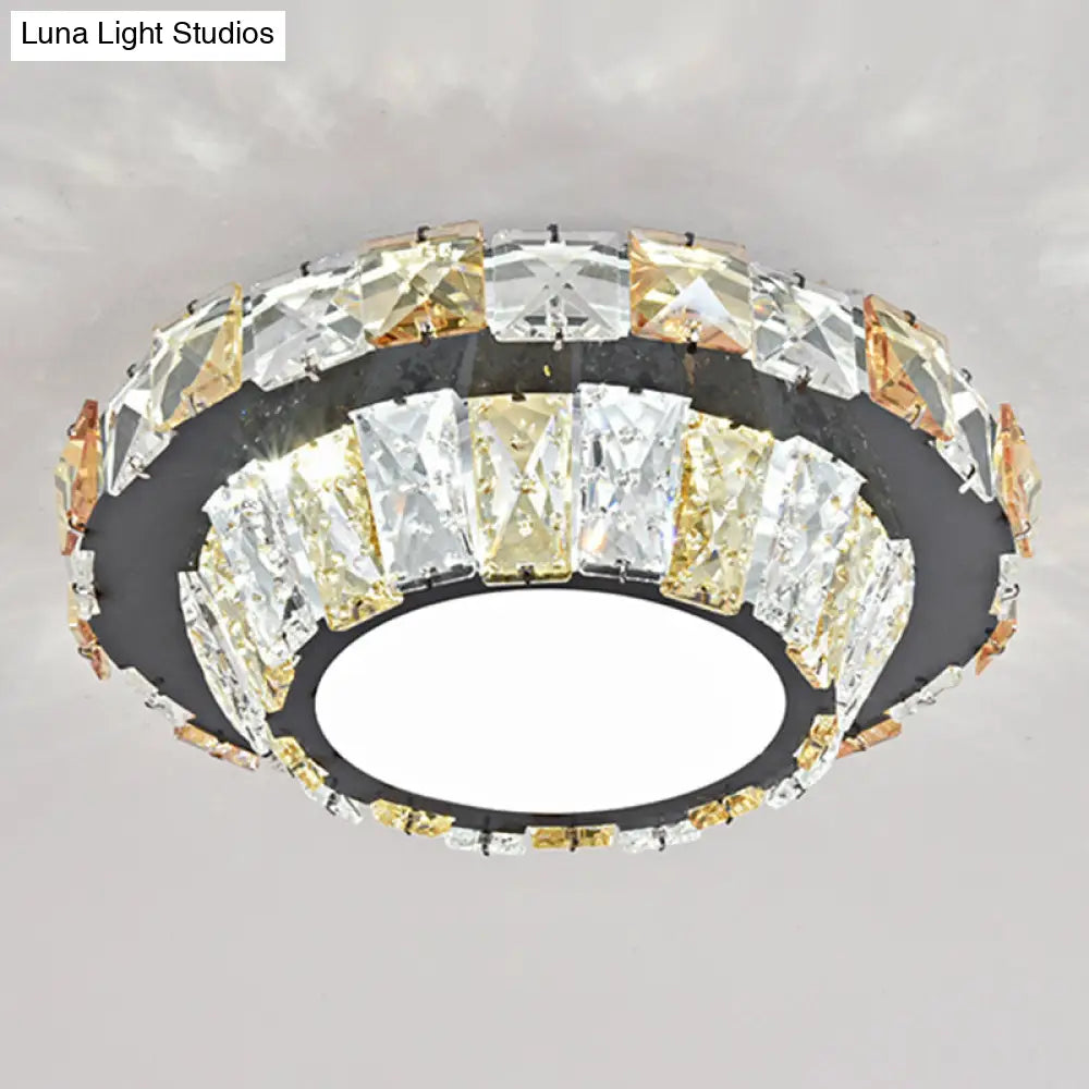 Modern Crystal Led Flush Mount Ceiling Light In Stainless-Steel For Corridors / White F