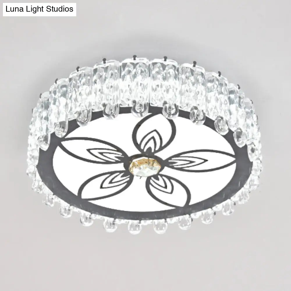 Modern Crystal Led Flush Mount Ceiling Light In Stainless-Steel For Corridors / White E