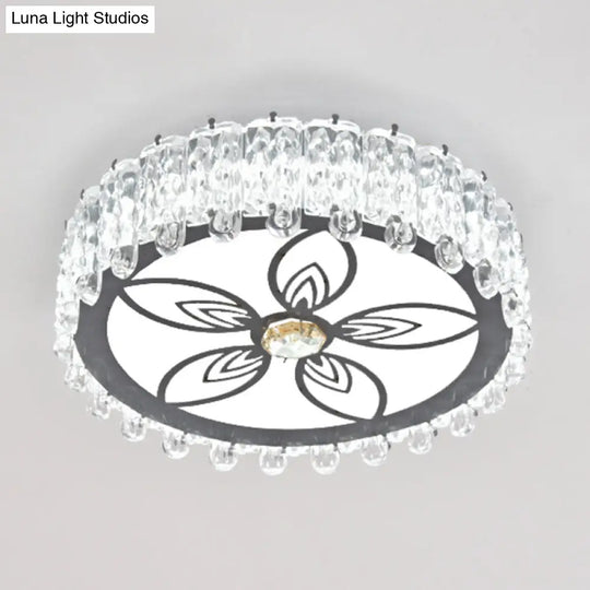 Modern Crystal Led Flush Mount Ceiling Light In Stainless-Steel For Corridors / White E