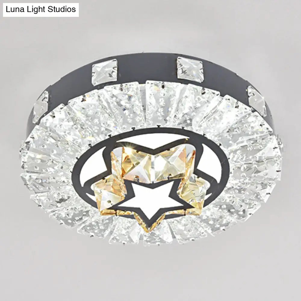 Modern Crystal Led Flush Mount Ceiling Light In Stainless-Steel For Corridors / White K