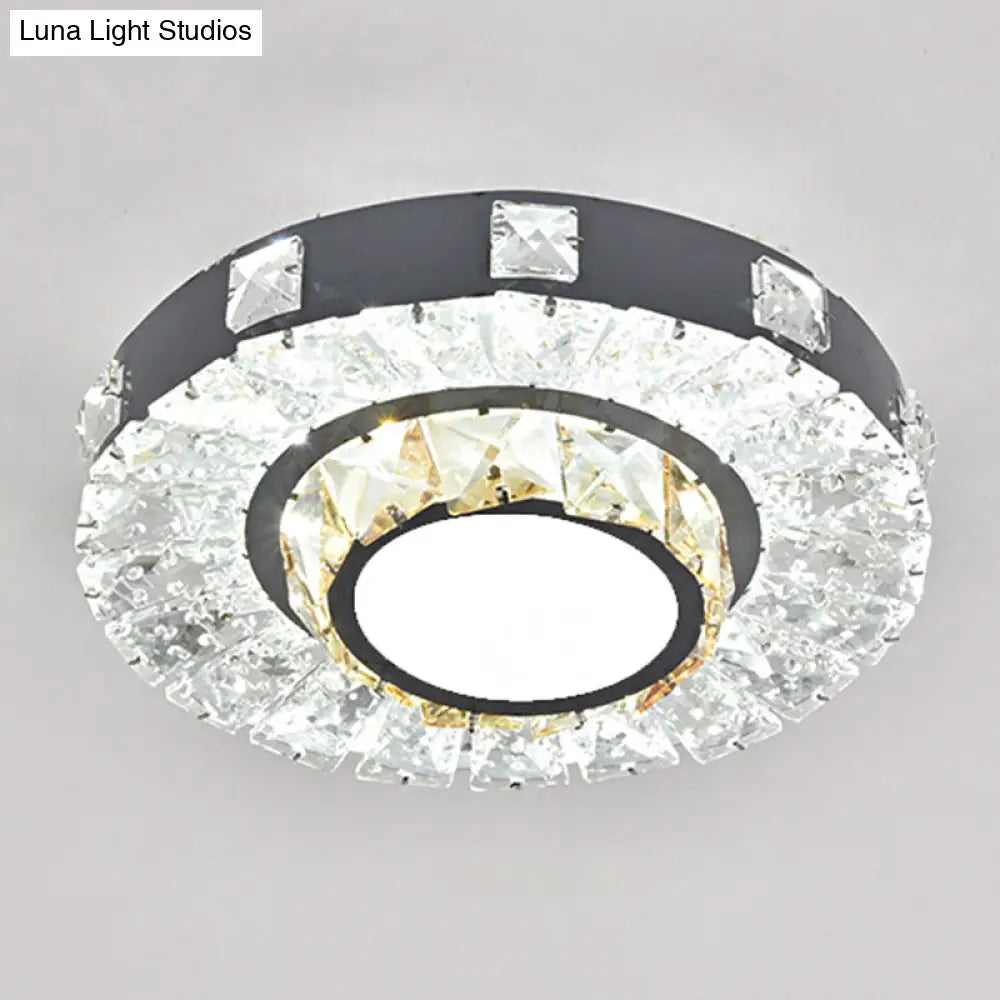 Modern Crystal Led Flush Mount Ceiling Light In Stainless-Steel For Corridors / White I