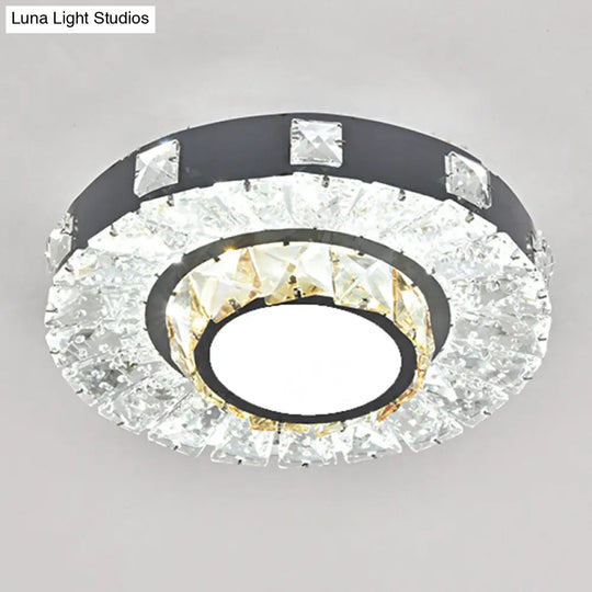 Modern Crystal Led Flush Mount Ceiling Light In Stainless-Steel For Corridors / White I