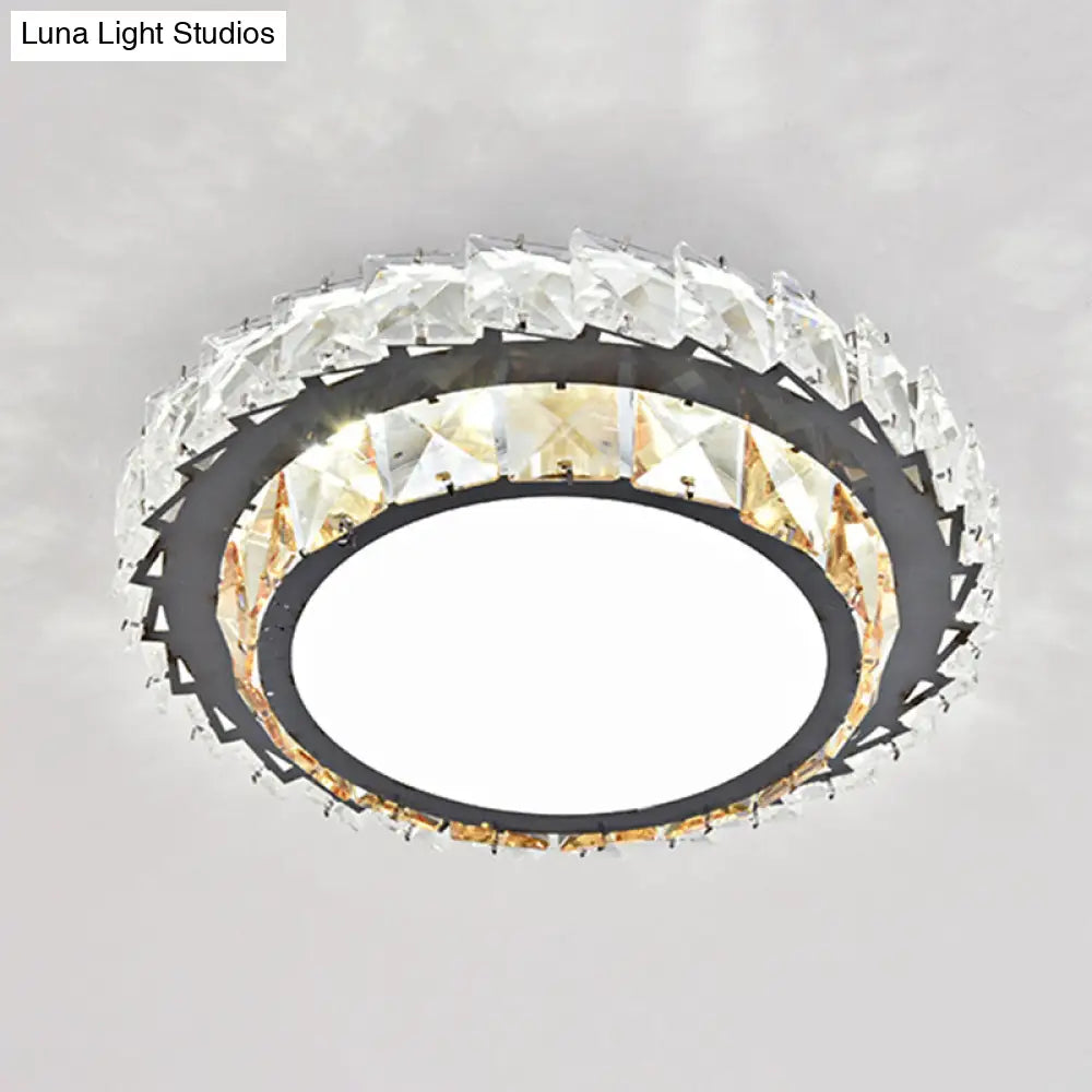 Modern Crystal Led Flush Mount Ceiling Light In Stainless-Steel For Corridors / White H