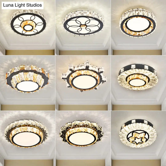 Modern Crystal Led Flush Mount Ceiling Light In Stainless - Steel For Corridors