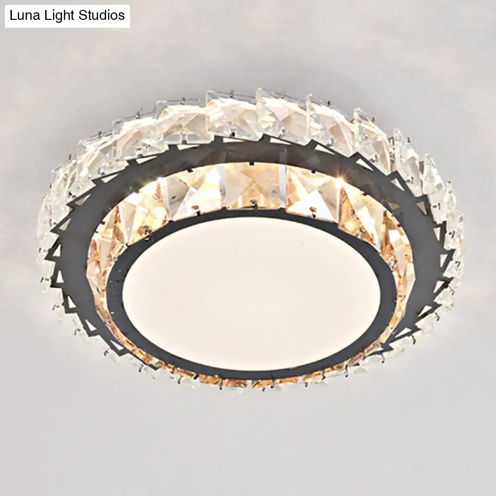 Modern Crystal Led Flush Mount Ceiling Light In Stainless-Steel For Corridors / Third Gear H