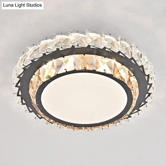 Modern Crystal Led Flush Mount Ceiling Light In Stainless-Steel For Corridors / Third Gear H