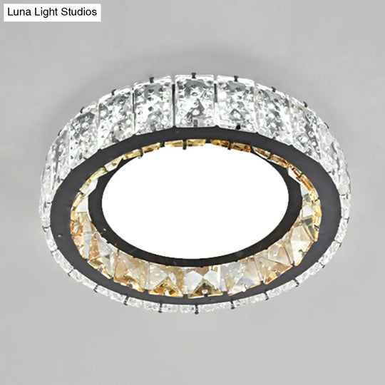 Modern Crystal Led Flush Mount Ceiling Light In Stainless-Steel For Corridors / White B