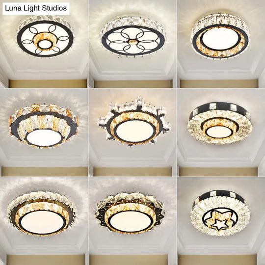 Modern Crystal Led Flush Mount Ceiling Light In Stainless-Steel For Corridors