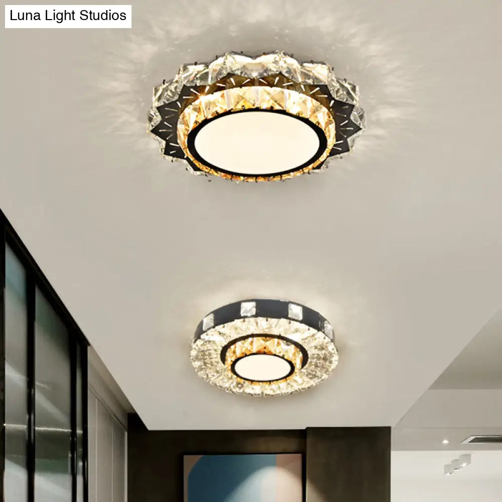 Modern Crystal Led Flush Mount Ceiling Light In Stainless - Steel For Corridors