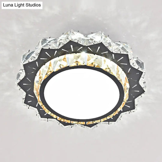 Modern Crystal Led Flush Mount Ceiling Light In Stainless-Steel For Corridors / White G