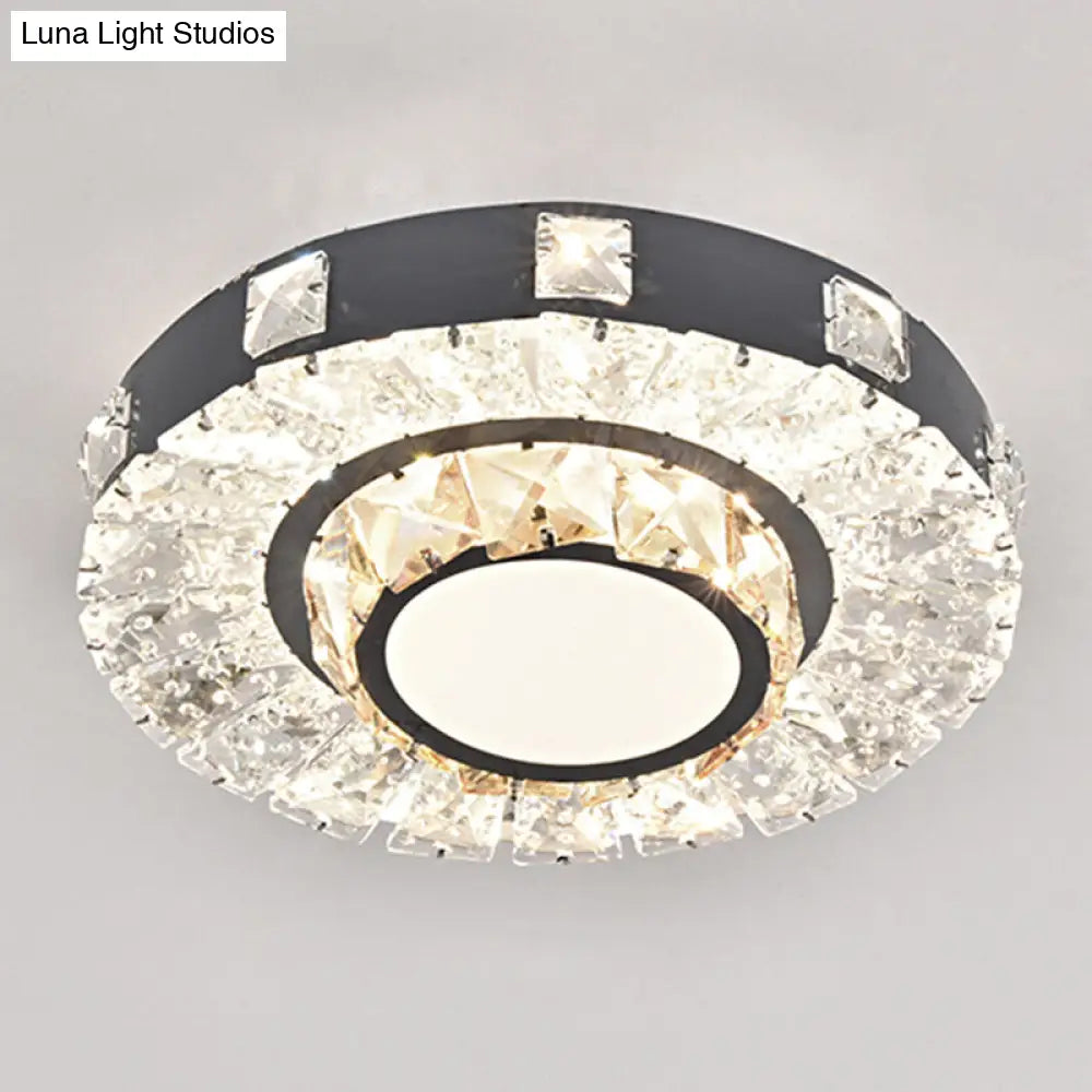 Modern Crystal Led Flush Mount Ceiling Light In Stainless-Steel For Corridors / Third Gear I