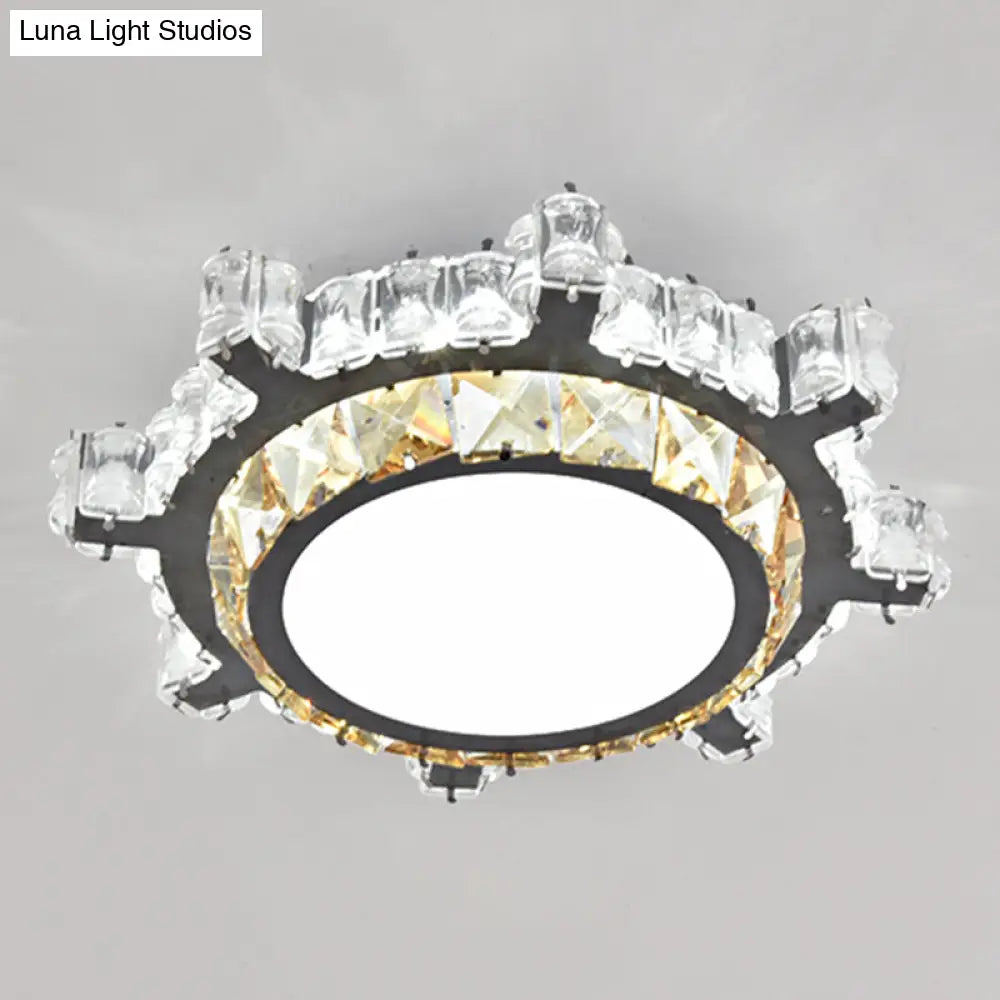 Modern Crystal Led Flush Mount Ceiling Light In Stainless-Steel For Corridors / White D