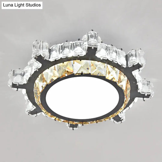 Modern Crystal Led Flush Mount Ceiling Light In Stainless-Steel For Corridors / White D