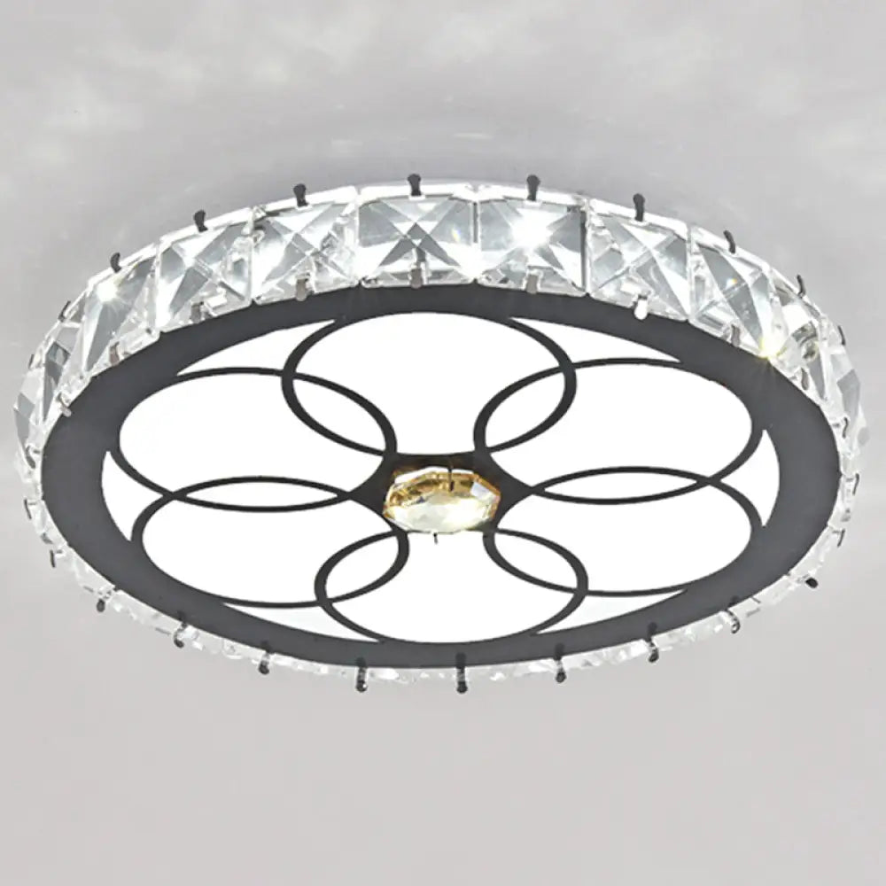 Modern Crystal Led Flush Mount Ceiling Light In Stainless - Steel For Corridors / White C