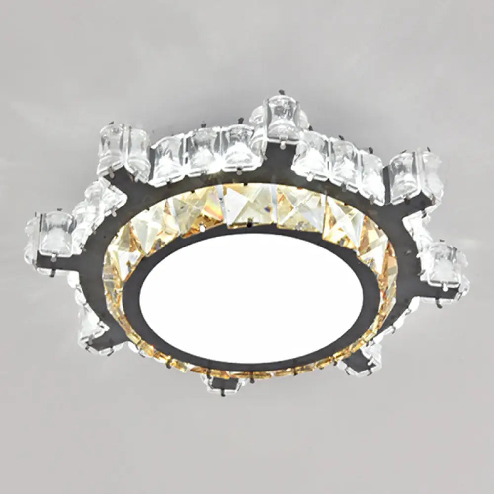 Modern Crystal Led Flush Mount Ceiling Light In Stainless - Steel For Corridors / White D