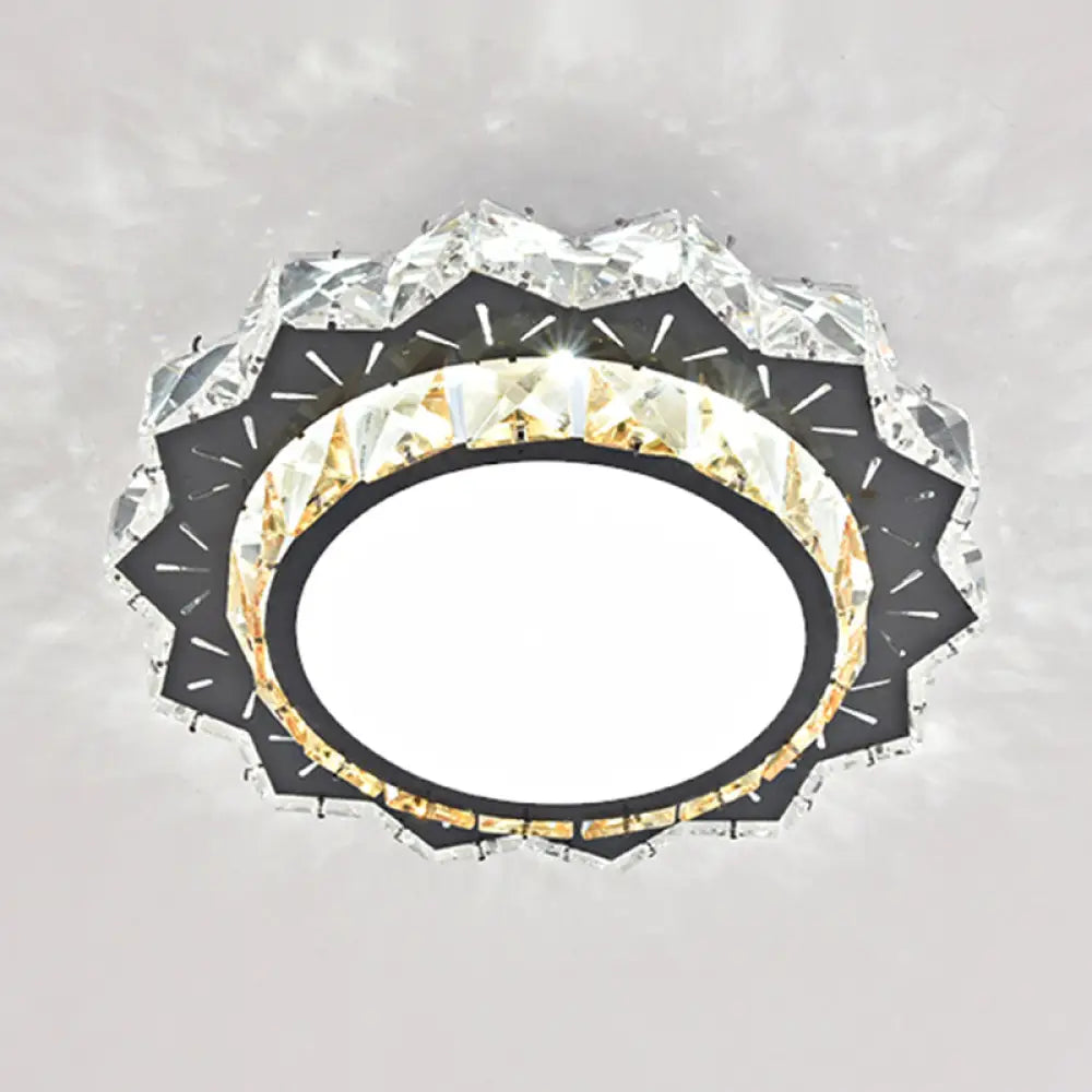 Modern Crystal Led Flush Mount Ceiling Light In Stainless - Steel For Corridors / White G