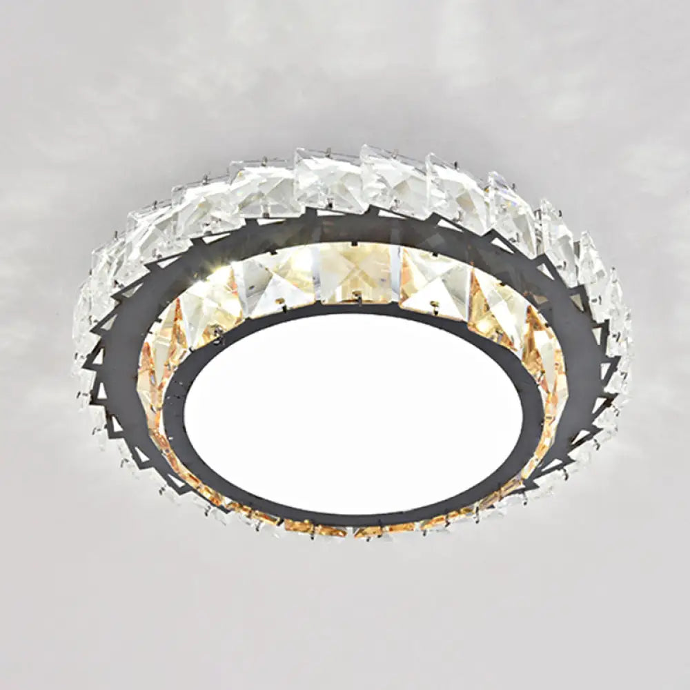 Modern Crystal Led Flush Mount Ceiling Light In Stainless - Steel For Corridors / White H