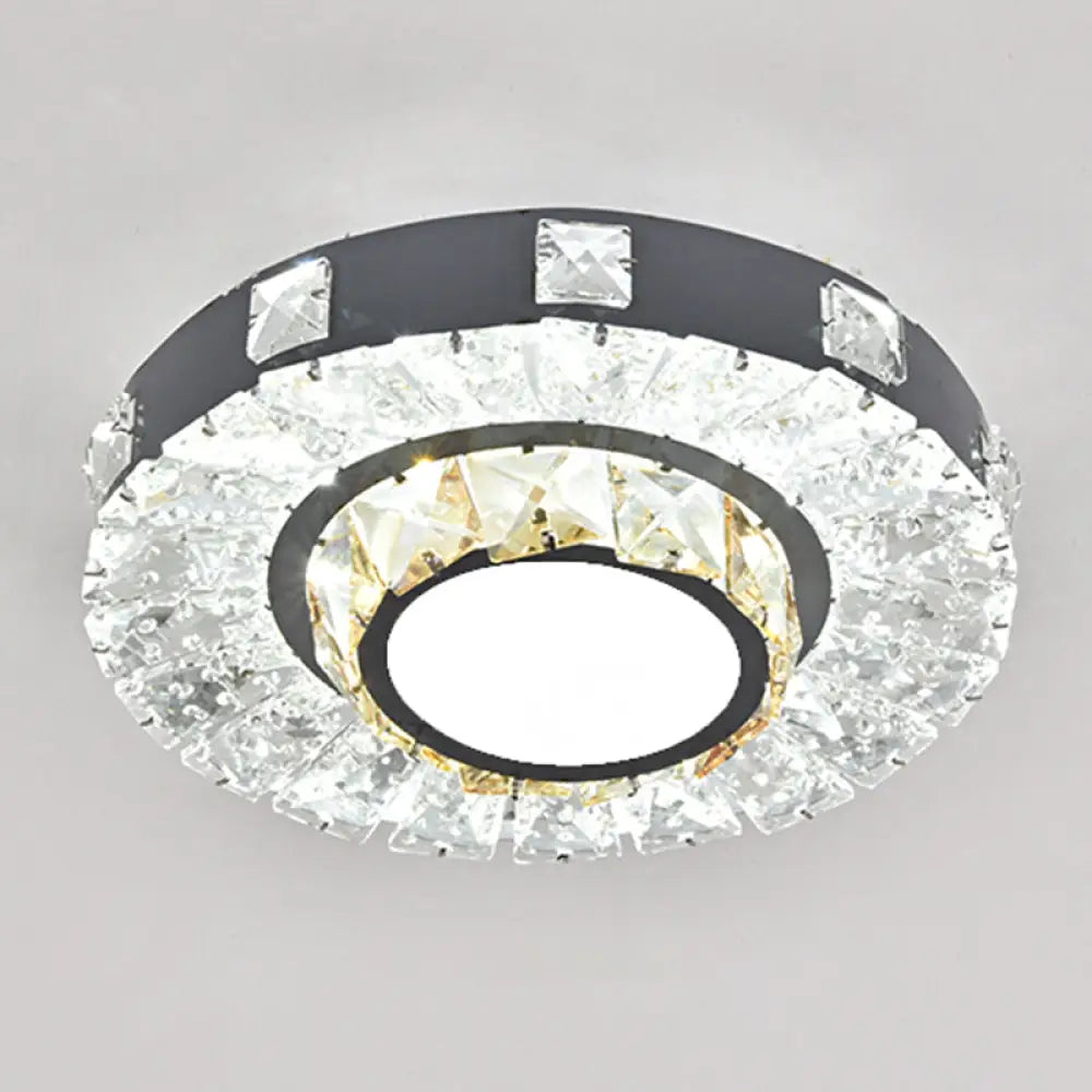 Modern Crystal Led Flush Mount Ceiling Light In Stainless - Steel For Corridors / White I