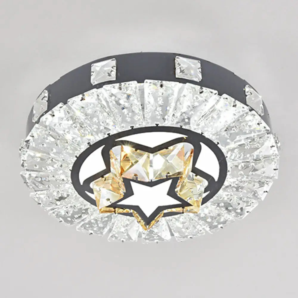 Modern Crystal Led Flush Mount Ceiling Light In Stainless - Steel For Corridors / White K