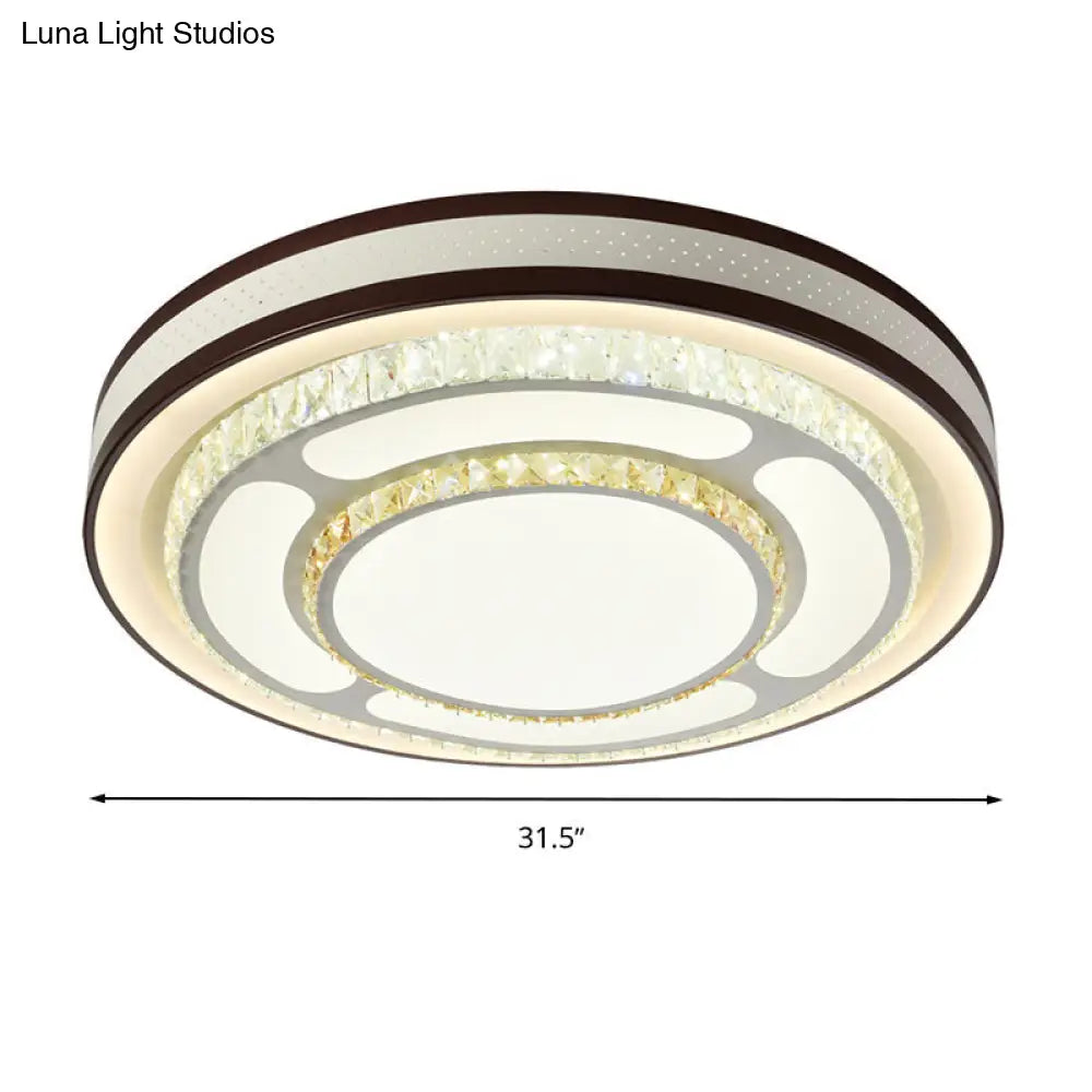 Modern Crystal Led Flush Mount Ceiling Light In White - 19.5/31.5 Diameter