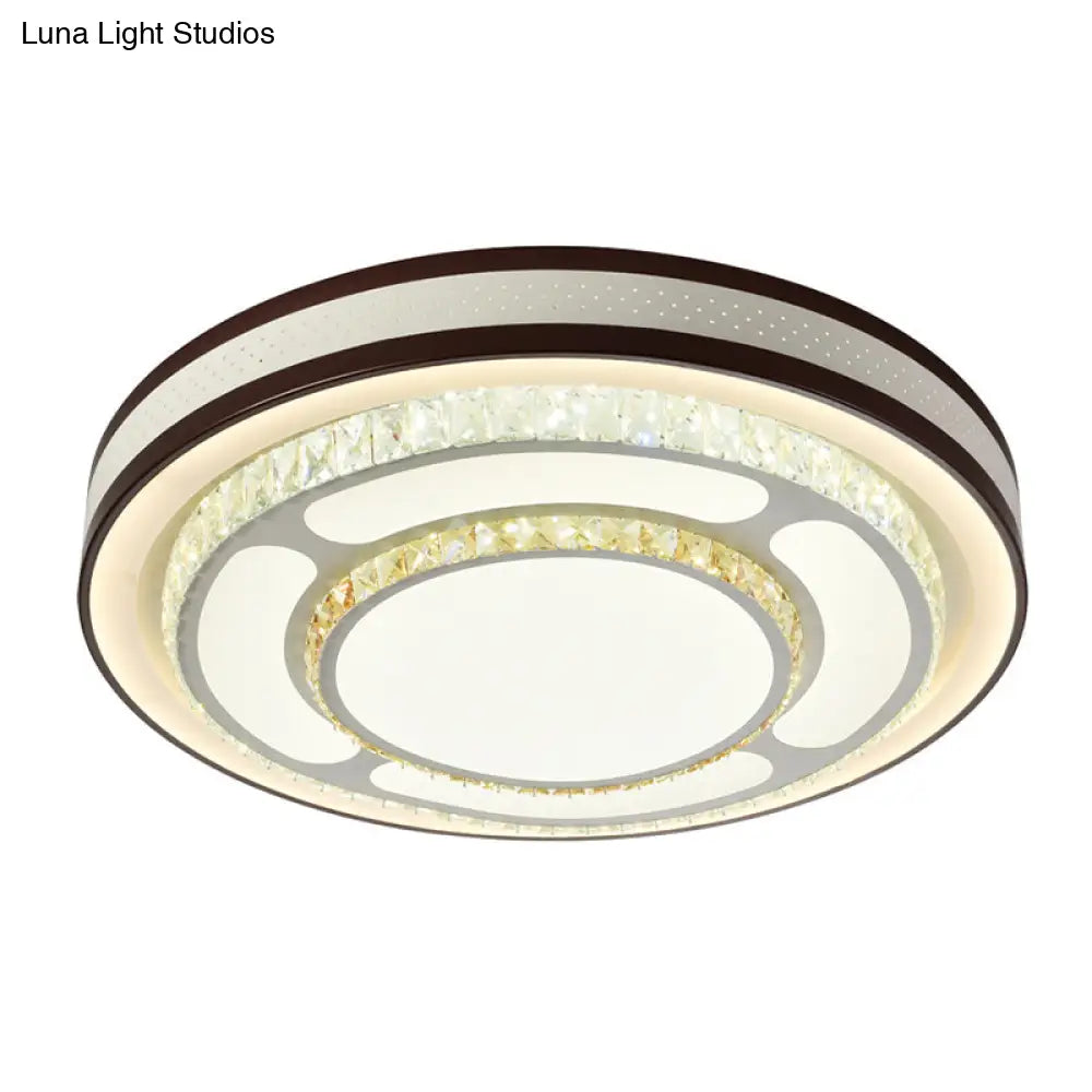 Modern Crystal Led Flush Mount Ceiling Light In White - 19.5/31.5 Diameter