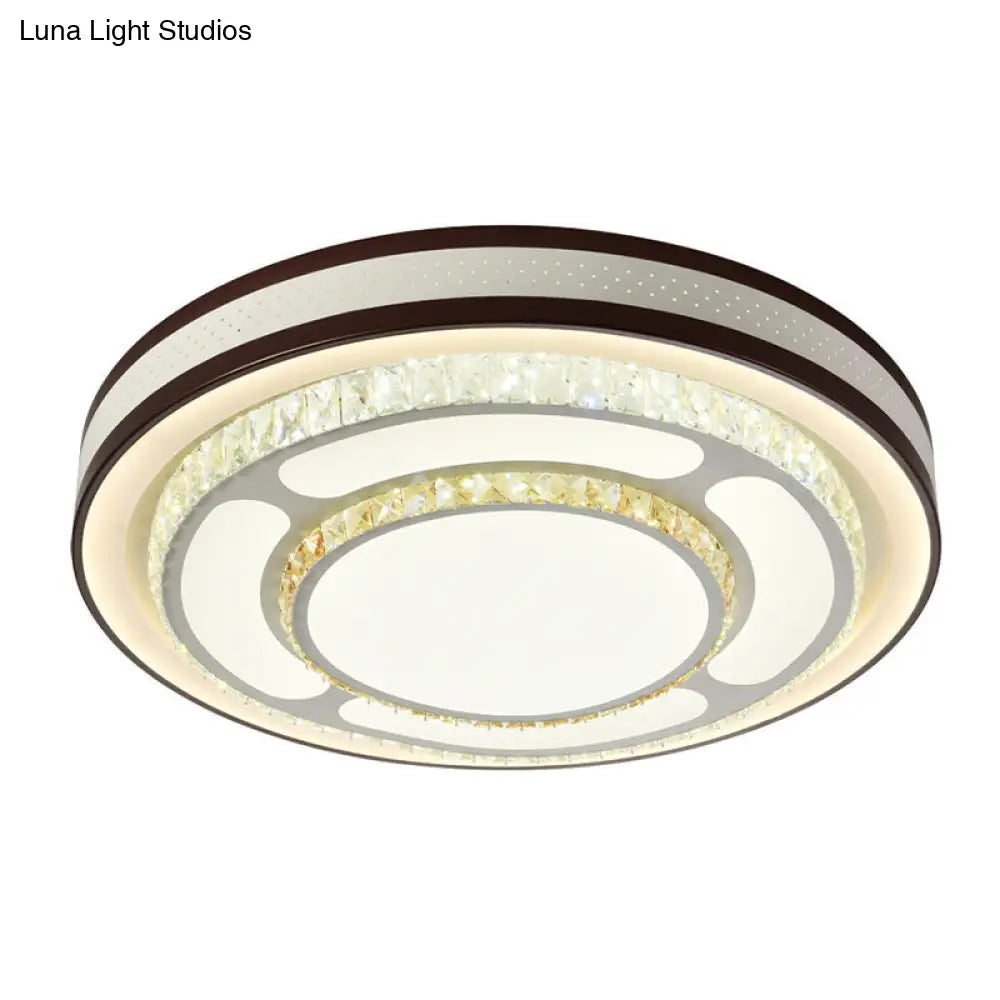 Modern Crystal Led Flush Mount Ceiling Light In White - 19.5’/31.5’ Diameter