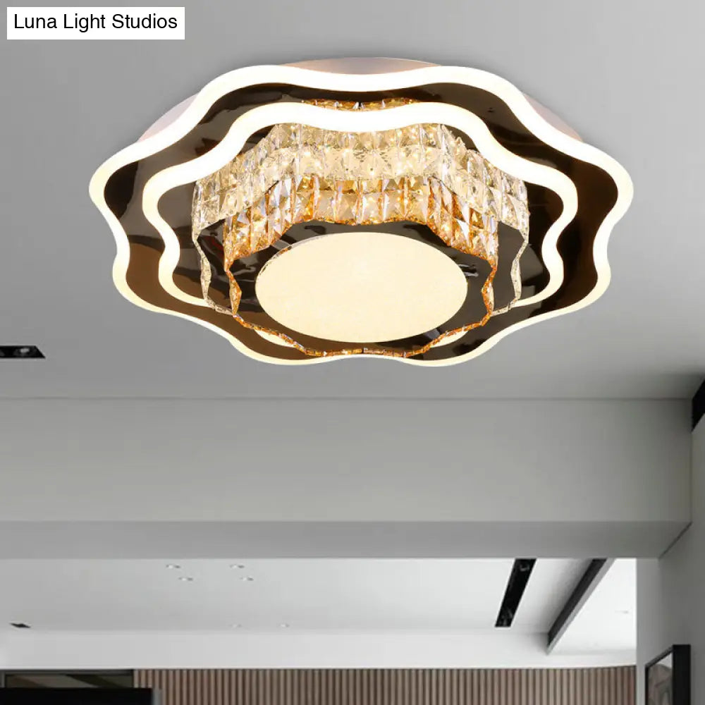 Modern Crystal Led Flush Mount Ceiling Light With Flower Design For Living Room White