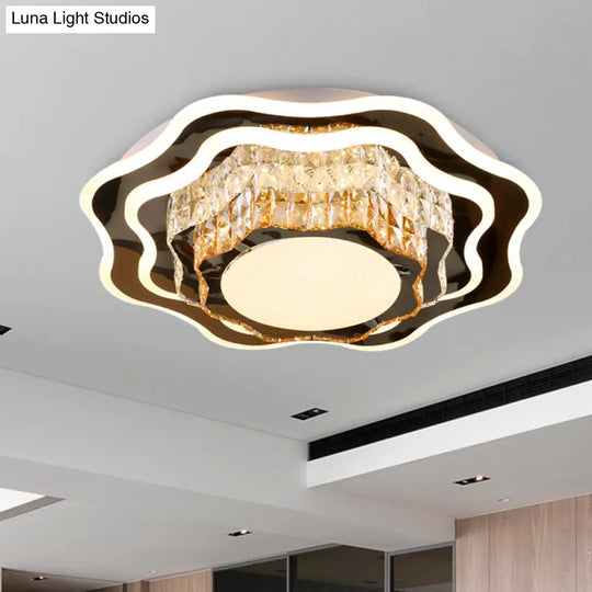 Modern Crystal Led Flush Mount Ceiling Light With Flower Design For Living Room