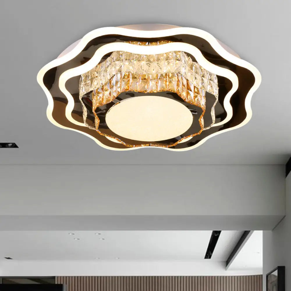 Modern Crystal Led Flush Mount Ceiling Light With Flower Design For Living Room White