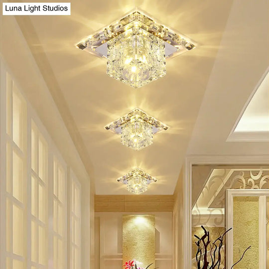 Modern Crystal Led Flush-Mount Entryway Ceiling Lamp - Clear