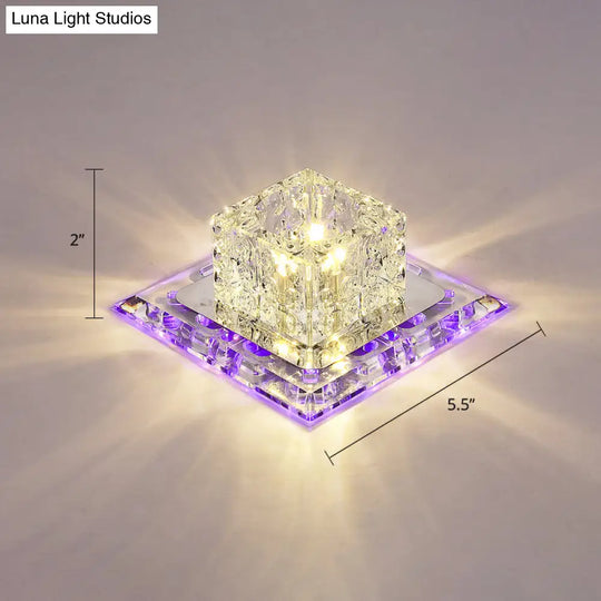 Modern Crystal Led Flush-Mount Entryway Ceiling Lamp - Clear / Purple