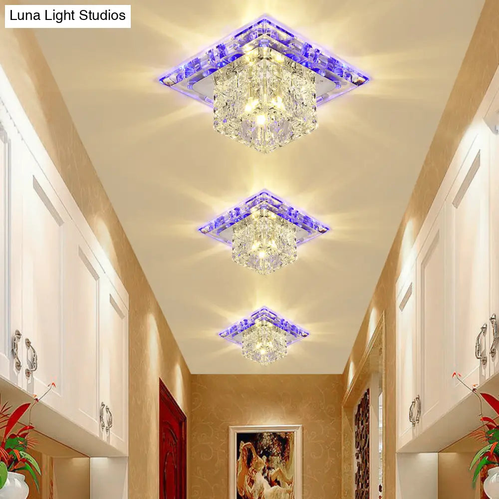 Modern Crystal Led Flush-Mount Entryway Ceiling Lamp - Clear