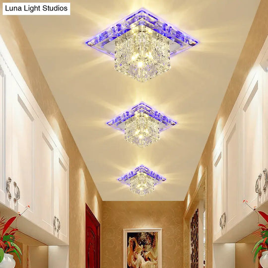 Modern Crystal Led Flush-Mount Entryway Ceiling Lamp - Clear