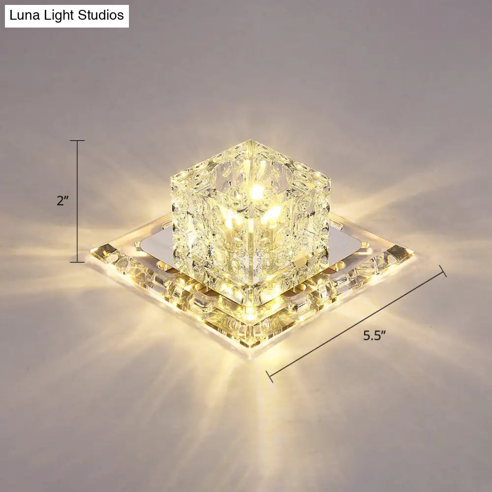 Modern Crystal Led Flush-Mount Entryway Ceiling Lamp - Clear / Warm