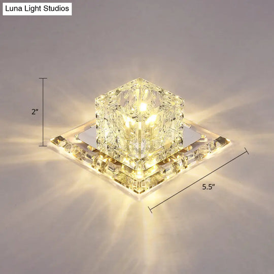 Modern Crystal Led Flush-Mount Entryway Ceiling Lamp - Clear / Warm