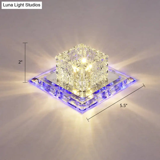 Modern Crystal Led Flush-Mount Entryway Ceiling Lamp - Clear / Blue