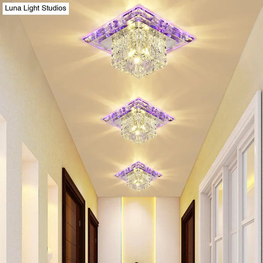 Modern Crystal Led Flush-Mount Entryway Ceiling Lamp - Clear