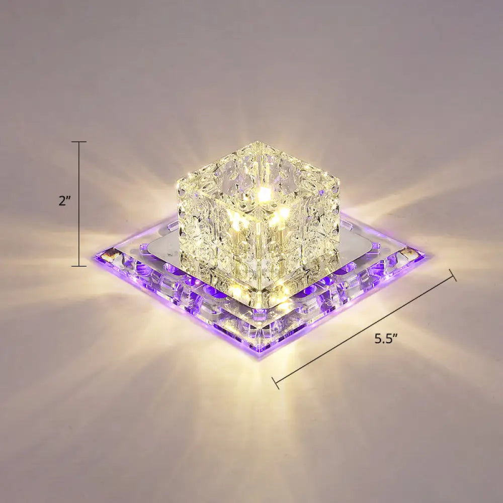 Modern Crystal Led Flush - Mount Entryway Ceiling Lamp - Clear / Purple