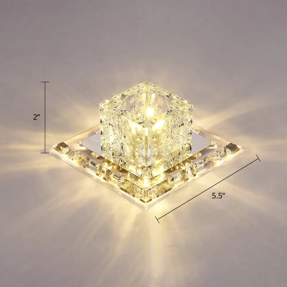 Modern Crystal Led Flush - Mount Entryway Ceiling Lamp - Clear / Warm