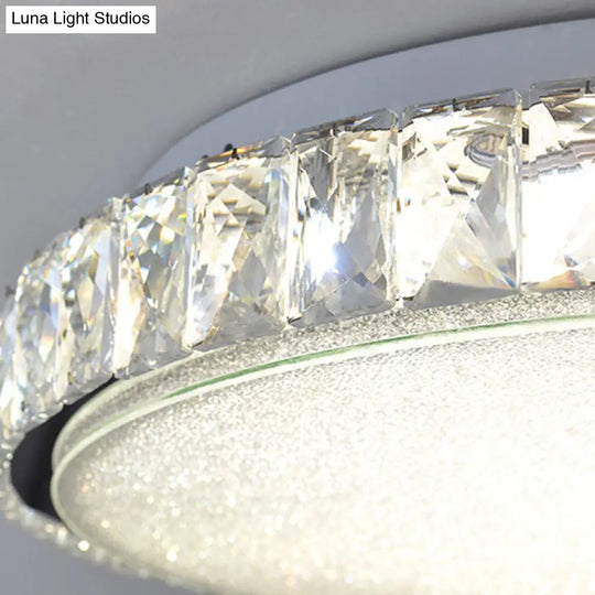 Modern Crystal Led Flush Mount Lamp - 14’/23.5’/31.5’ Round Bedroom Ceiling Light With Chrome Finish