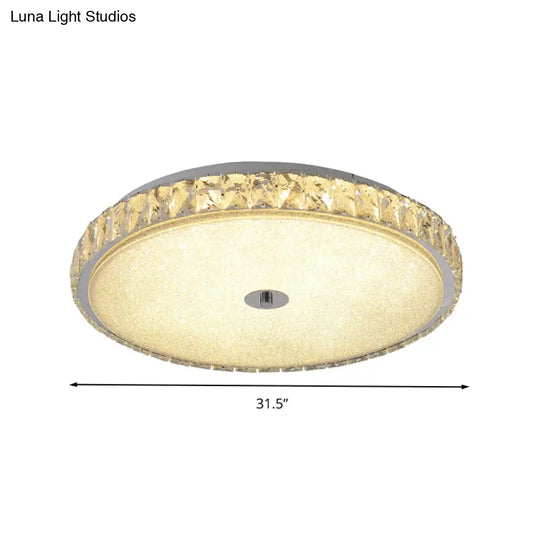 Modern Crystal Led Flush Mount Lamp - 14’/23.5’/31.5’ Round Bedroom Ceiling Light With Chrome Finish