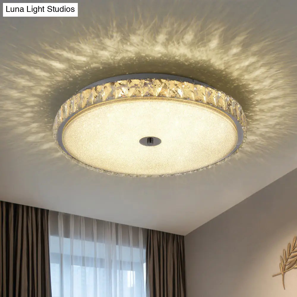 Modern Crystal Led Flush Mount Lamp - 14’/23.5’/31.5’ Round Bedroom Ceiling Light With Chrome Finish