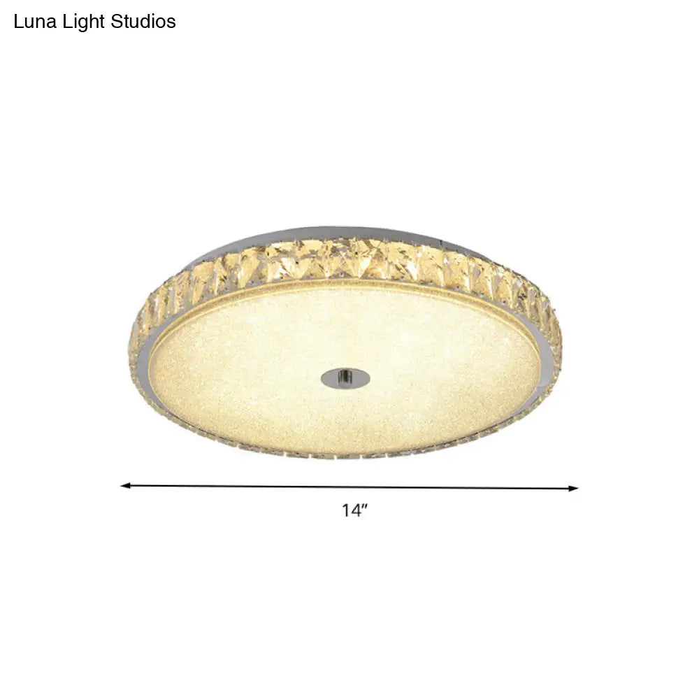 Modern Crystal Led Flush Mount Lamp - 14/23.5/31.5 Round Bedroom Ceiling Light With Chrome Finish