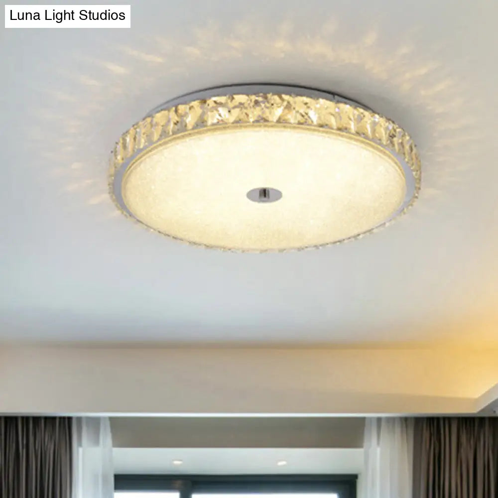 Modern Crystal Led Flush Mount Lamp - 14/23.5/31.5 Round Bedroom Ceiling Light With Chrome Finish /