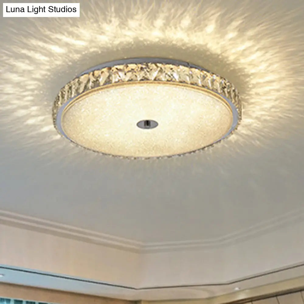 Modern Crystal Led Flush Mount Lamp - 14’/23.5’/31.5’ Round Bedroom Ceiling Light With Chrome Finish