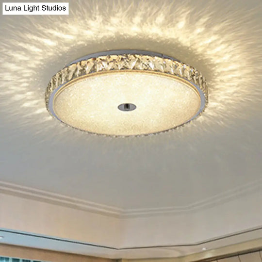 Modern Crystal Led Flush Mount Lamp - 14/23.5/31.5 Round Bedroom Ceiling Light With Chrome Finish