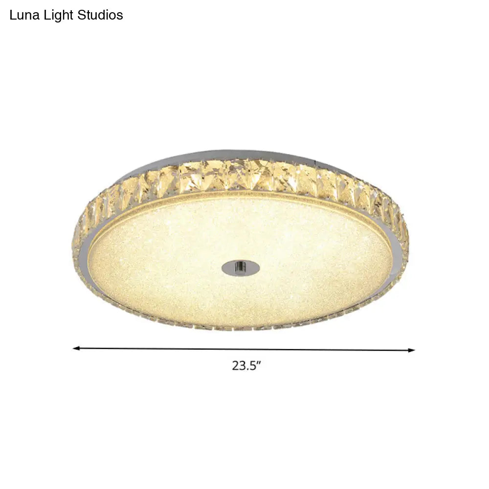 Modern Crystal Led Flush Mount Lamp - 14’/23.5’/31.5’ Round Bedroom Ceiling Light With Chrome Finish