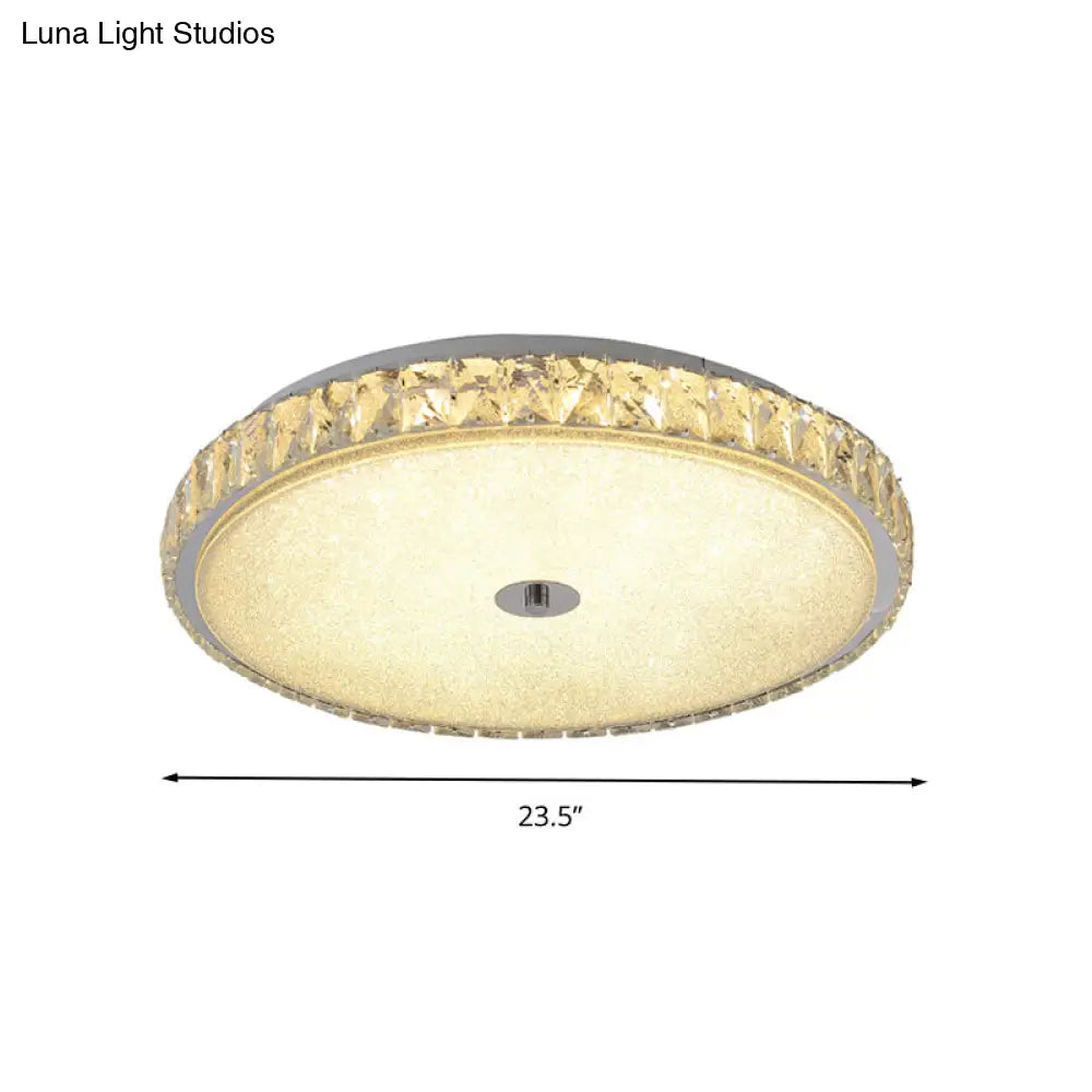 Modern Crystal Led Flush Mount Lamp - 14/23.5/31.5 Round Bedroom Ceiling Light With Chrome Finish